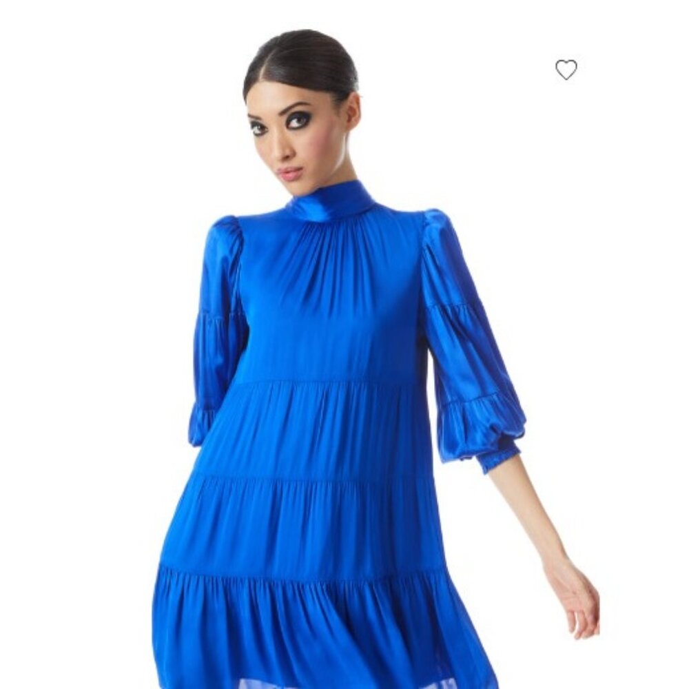Alice + Olivia Karena Bow Back Tiered Dress Size 2 Blue NWT mspr $466